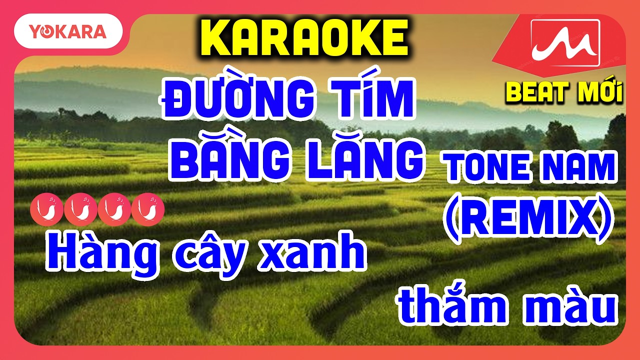 KARAOKE Đường Tím Bằng Lăng (REMIX) - TONE NAM | BEAT MỚI DỂ HÁT | YOKARA MOCTV