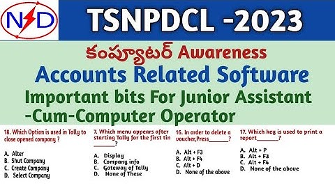కంప్యూటర్ Awareness//Accounts Related Software//Imp Bits for Junior Assistant-Cum-Computer Operator