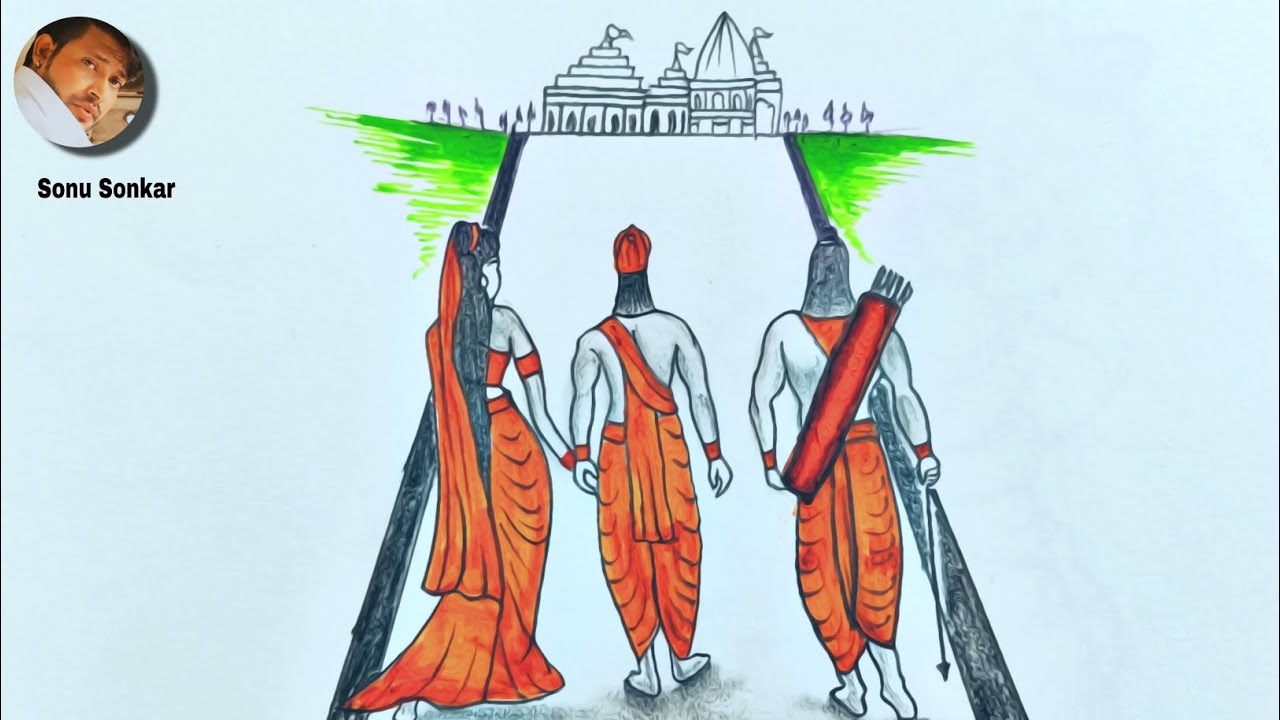 Shree Ram Sita Laxman drawing l step by step l for beginner l Ram Mandir Drawing l Ram Navmi Drawing