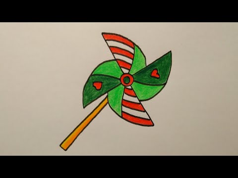 สอนวาดรูปกังหันลม​แบบง่าย|Drawing​ a​ Cute​ pinwheel easy​ for​ beginer​|My​ Sky​ Channel.