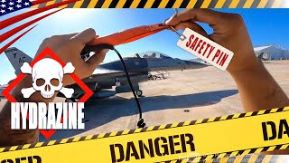 F-16 Launch Procedure - Crew Chief Pulls Out EPU (Hydrazine) Safety Pin