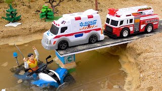 Build bridge color block toys construction vehicles and rescue fire truck police car ambulance