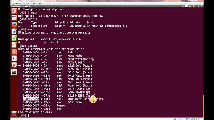 GDB Debugging - Displaying x86 Assembly from C program and stepping through instructions