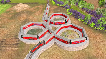 Two Trains vs Spinner Railroad Twisting | Crossing Spinning Spinner | Train Simulator 2019