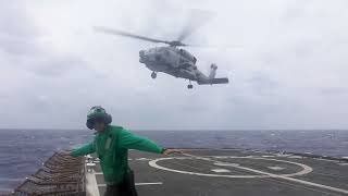 MH-60R Helicopter Conducts Takeoff aboard USS Chancellorsville