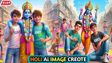 Lord Krishna 🤩And Friends Ke Sath Holi  3d Image kaise creote kren || Holi images create Bing