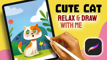 CUTE CAT | Relax & Draw With Me in PROCREATE | Start To Finish EASY (BEGINNER) Digital Art Tutorial
