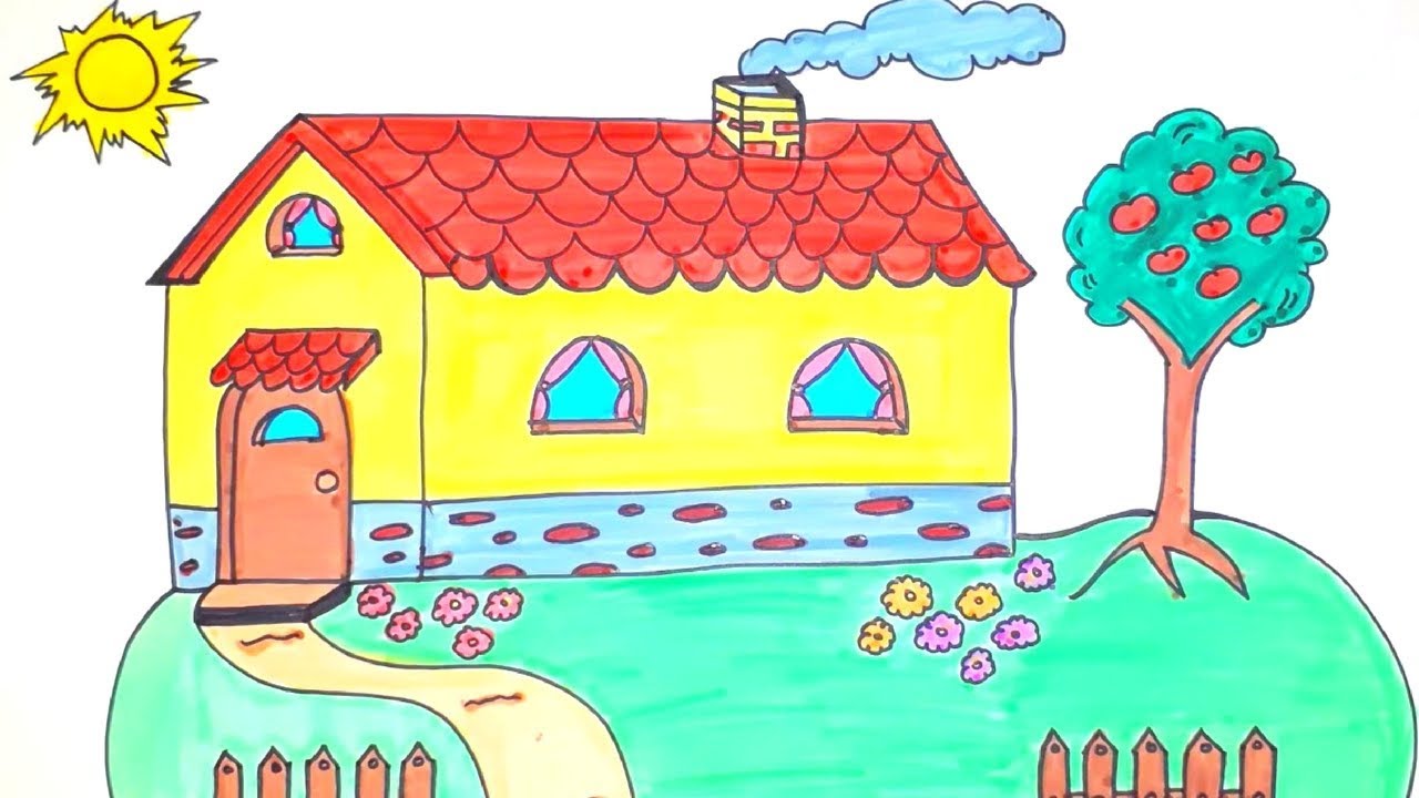 how to draw and color a house for kids easy house drawing for kids basic drawing drawing for kids