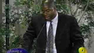 NBA Lakers 'Magic Johnson' Speaks at Chick Hearn's Passing Somber