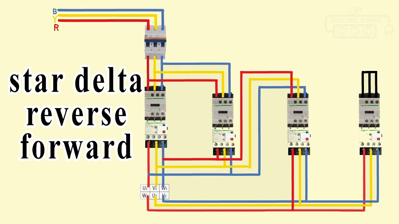 reverse forward star delta starter power wiring - YouTube