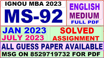 ms 92 solved assignment 2023 / ms 92 solved assignment 2022-23 / ignou ms 92 2023-24