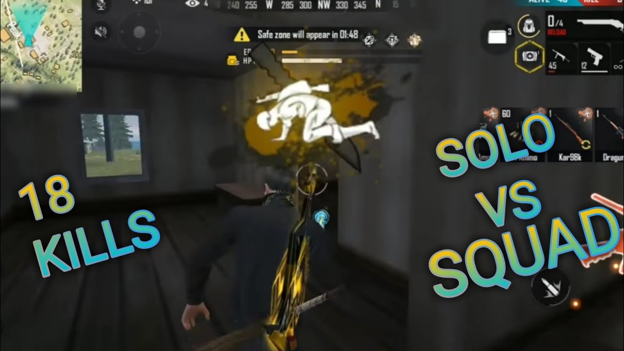 FREE FIRE GAMEPLAY VIDEO 18 KILLS SOLO VS SQUAD - YouTube