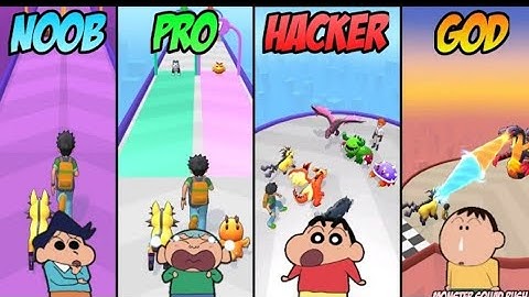 NOOB vs PRO vs HACKER vs GOD in sasta pokemon with shinchan | monster squad rush funny game