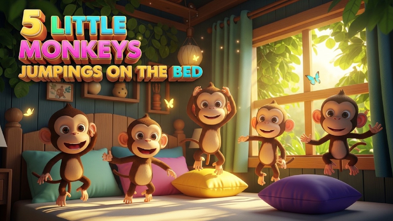 Five Little Monkeys Jumping on the Bed | Nursery Rhyme for Kids | Fun ...