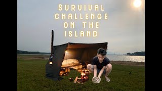 Challenge building wood survival shelter in wildlands Campfire grilled meat harvest