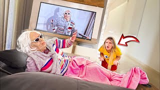 We found Grandma watching television secretly in my house!!