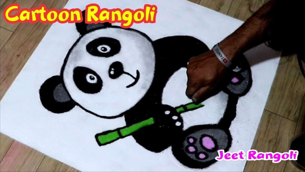 Cartoon rangoli. Panda rangoli. Easy cartoon poster rangoli. - YouTube