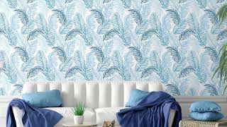GW12061 Hand Drawn Palms Peel and Stick Wallpaper Roll 20.5 inch Wide x 18 ft. Long, Blue