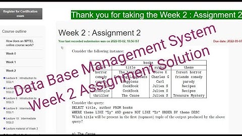 #NPTEL #DBMS #Week2  #Solutions     Database Management System Week 2 NPTEL Assignment Solution 2022