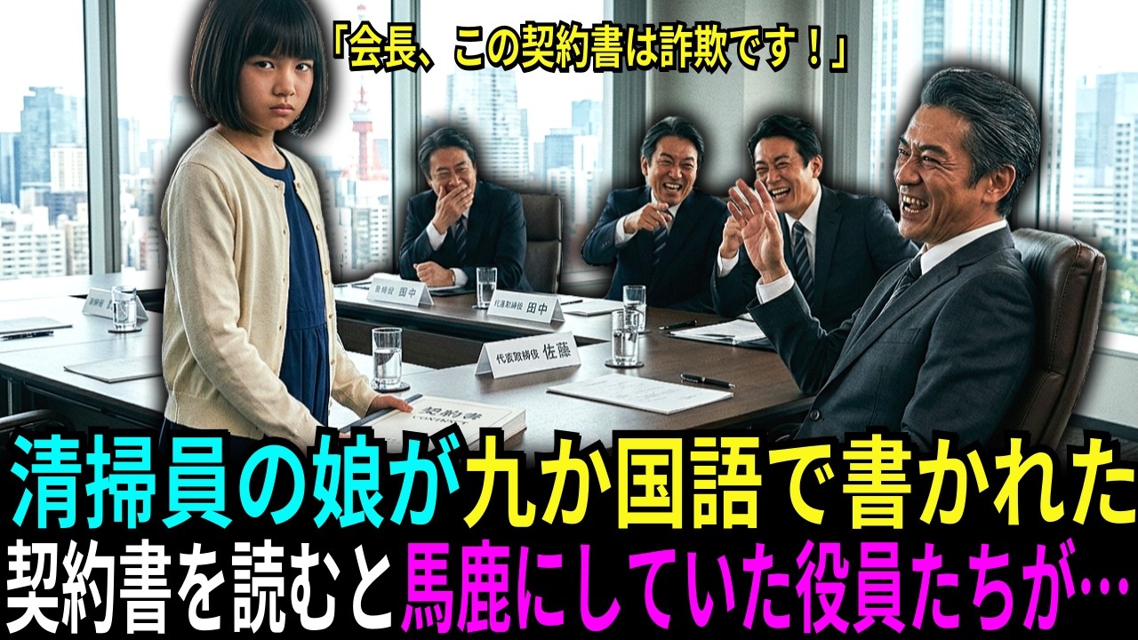 清掃員の娘が九か国語で書かれた契約書を読み上げると、大企業の役員たちが凍りついた