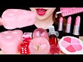 ASMR JELLO SHOOTER, EDIBLE LIPSTICK, CHEESE CAKE, FLOWER JELLY *PINK DESSERT* EATING SOUNDS MUKBANG