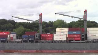 Container Ship Hansa Europe Departing Hamburg, Germany On Elbe River (june 18, 2015)