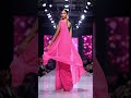 pink saree green blouse jewelry runway catwalk indian model bold fashion short