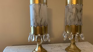 Faux Marble And Gold Candle Holders