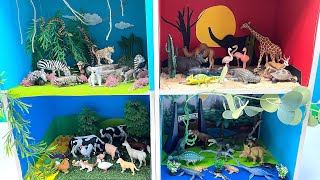 4 Type Diorama Small World | Wildlife Safari Farm Dinosaur World In Animal Apartment 동물 디오라마 아파트