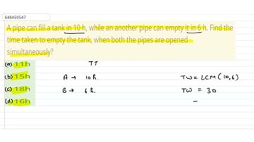 A pipe can fill a tank in 10 h, while an another pipe can empty it in 6 h. Find the time taken t...