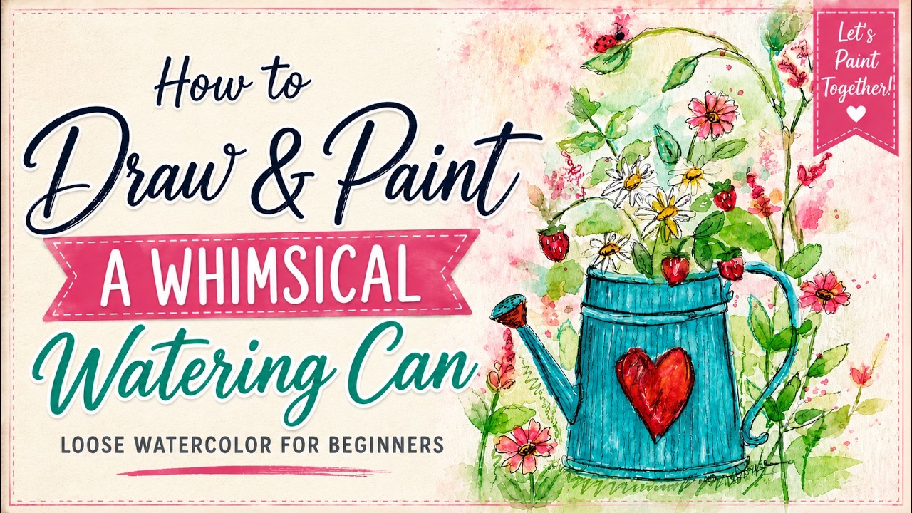 How to Draw & Paint a Whimsical Watering Can | Loose Watercolor