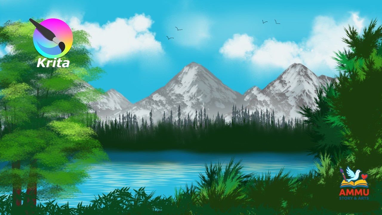 How paint using Krita || Nature views paint in Krita || @Ammustoryandarts