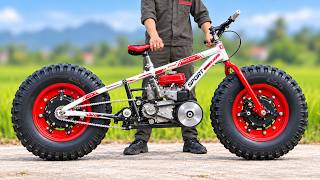Brilliant Idea! Attaching car wheels and a two-stroke engine to a bicycle. | ASMR