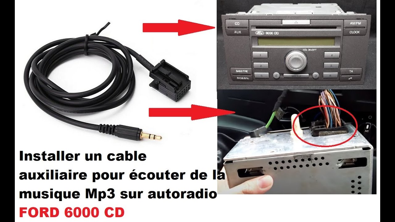 INSTALL AUXILIARY CABLE FORD CAR RADIO 6000CD - YouTube