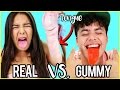 Gummy Food VS. Real Food! EATING COW TONGUE & A HEART! Natalies Outlet