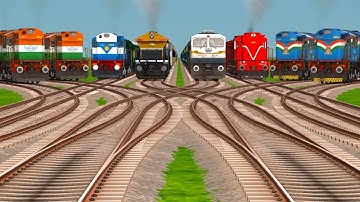 8️⃣ Realistic Trains Passing On Bumpy Curved Forked Railroad Tracks | train simulator indian train 
