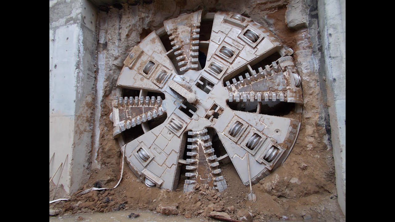 Tunnel boring machine breakthrough - YouTube