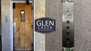 RARE Montgomery Black Button Hydraulic Swing Door Elevator - Glen Creek Apartments - San Jose, CA