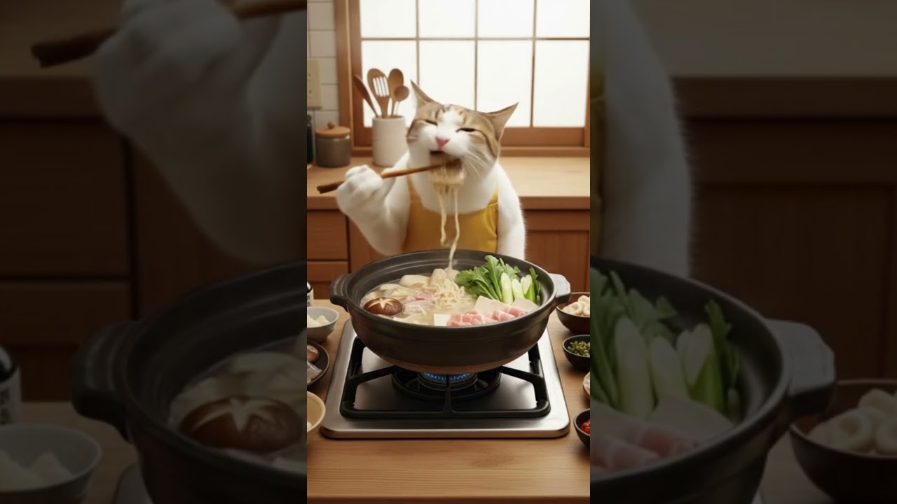 Cat Tries Hot Japanese Sukiyaki… So Hot! 😹🔥