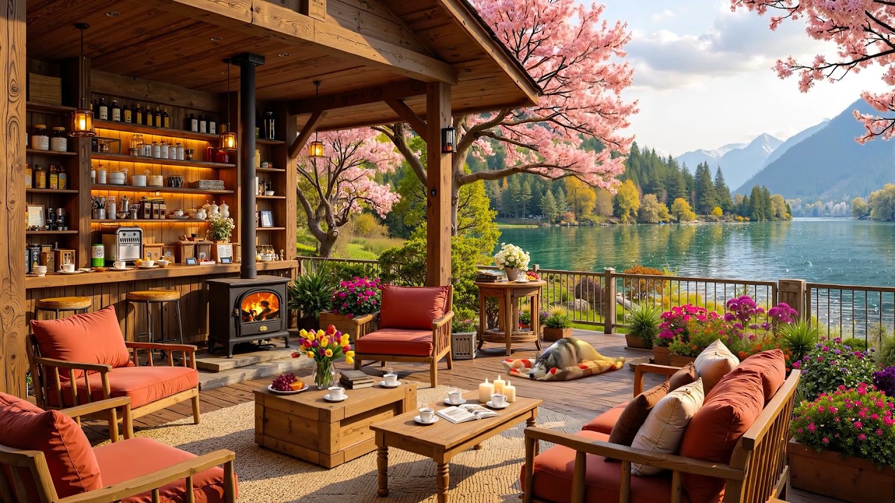 Relaxing Spring Jazz Music for Working 🌸 Outdoor Coffee Shop Ambience ~ Soft Jazz Instrumental Music