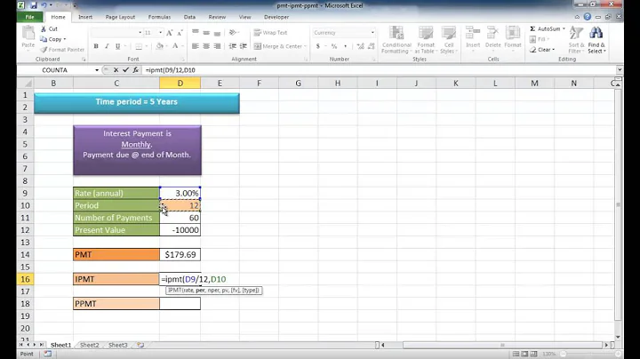 Use the PMT, IPMT & PPMT Functions
