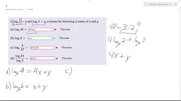 If log[b,2] = x and log[b,3] = y evalute the following in terms of x and y:
