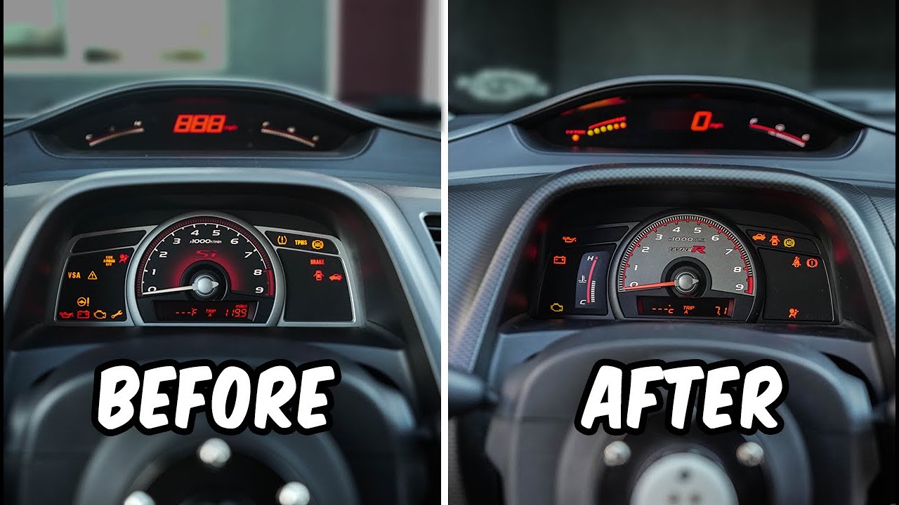 FULL JDM CIVIC TYPE R CLUSTER SWAP (8th Gen Civic) - YouTube