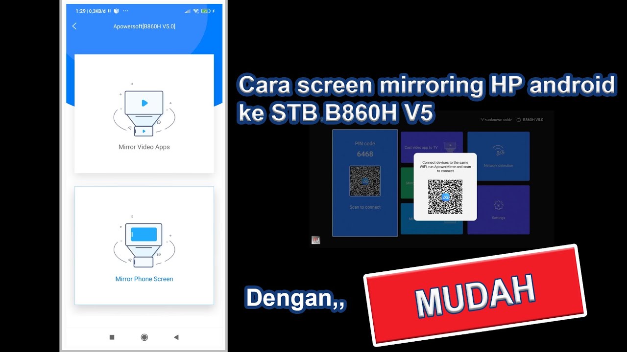 cara screen mirorring hp android ke stb b860h v5 dengan mudah - YouTube