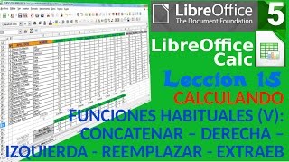 LibreOffice Calc Tutorial 15/34 Func. (V): CONCATENATE - RIGHT - LEFT - REPLACE - EXTRACT