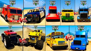 Fire Truck vs Police Car vs Monster Truck vs School Bus - GTA 5 Cars Which is best? 1 Hour