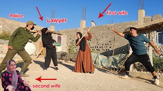 The presence of a lawyer and police due to a divorce case, opposition and concerns from first wife