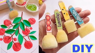 How to make Sponge brush at home | Painting with Sponge brush | DIY paper craft for school project