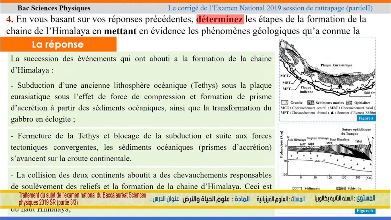 Correction de l'examen national du Baccalauréat de SVT - Sc. Physiques 2O19 SR partie 3/3