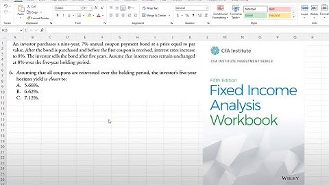 Calculate the holding period return of a bond using Excel. CFA study material